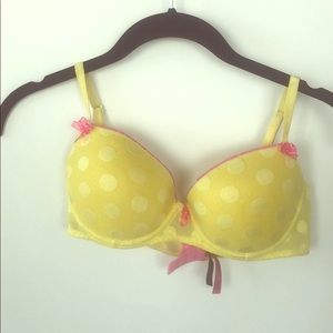 Yellow polka dot betsy Johnson bra with pinktrim